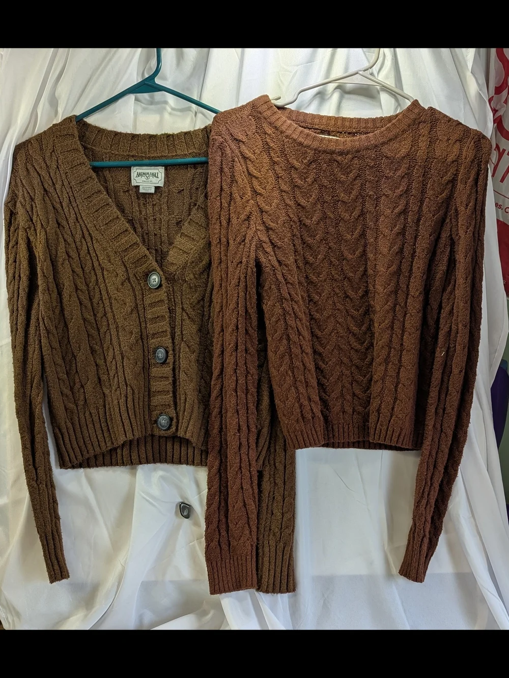 American Eagle Cozy Brown Cable-Knit Sweater & Cardigan Lot Size Small - Picture 1 of 9